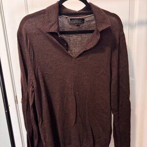 Banana Republic Merino Wool Long Sleeve Polo - dark brown